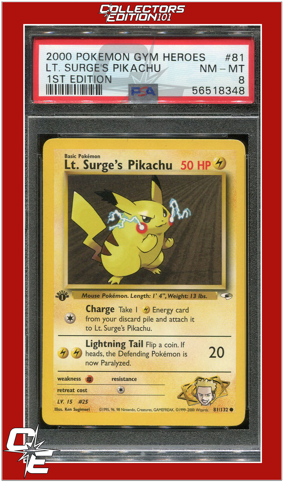 Gym Heroes 81 LT. Surge's Pikachu 1st Edition PSA 8