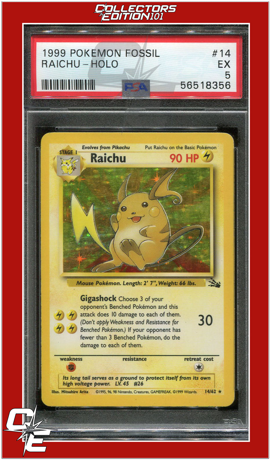 Fossil 14 Raichu Holo PSA 5