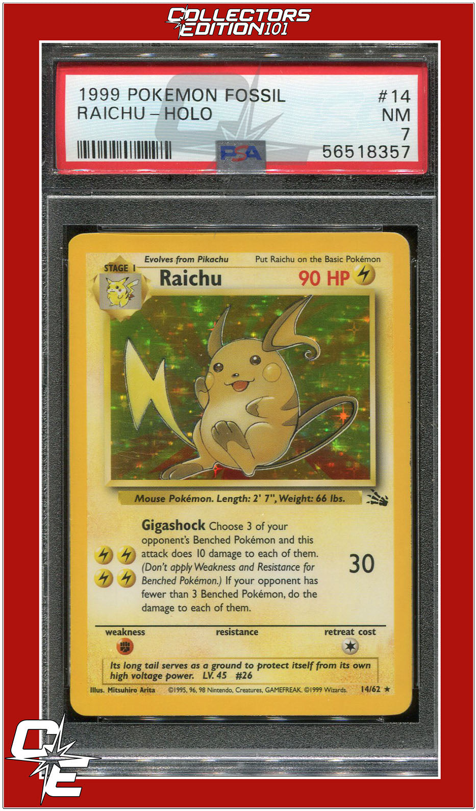 Fossil 14 Raichu Holo PSA 7