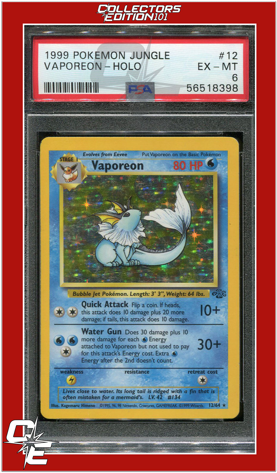 Jungle 12 Vaporeon Holo PSA 6