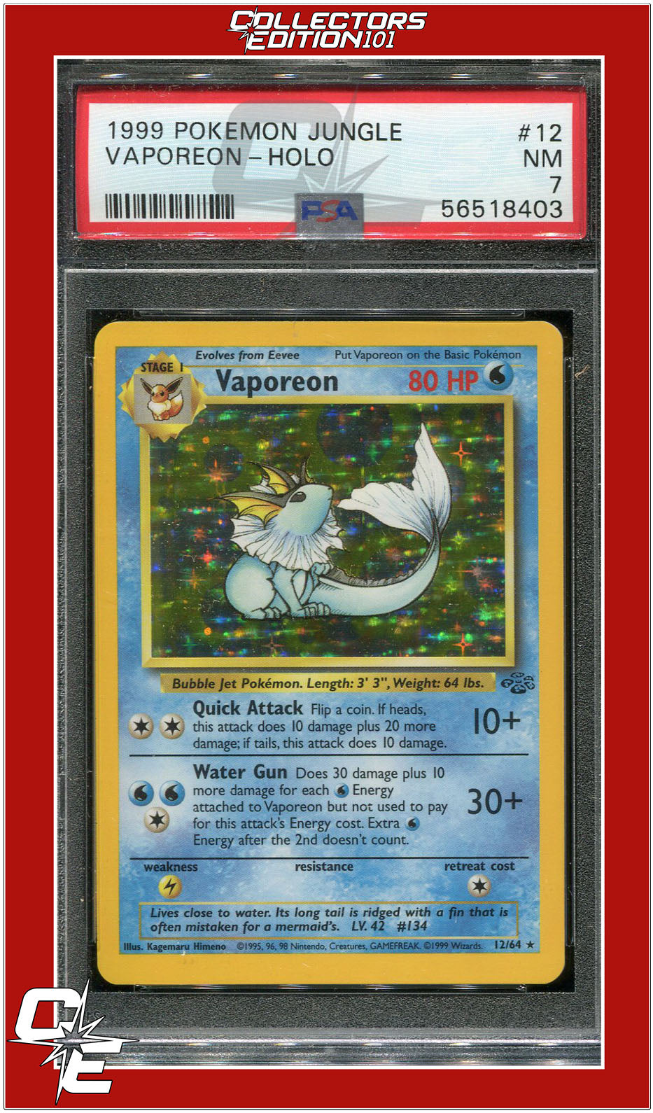 Jungle 12 Vaporeon Holo PSA 7