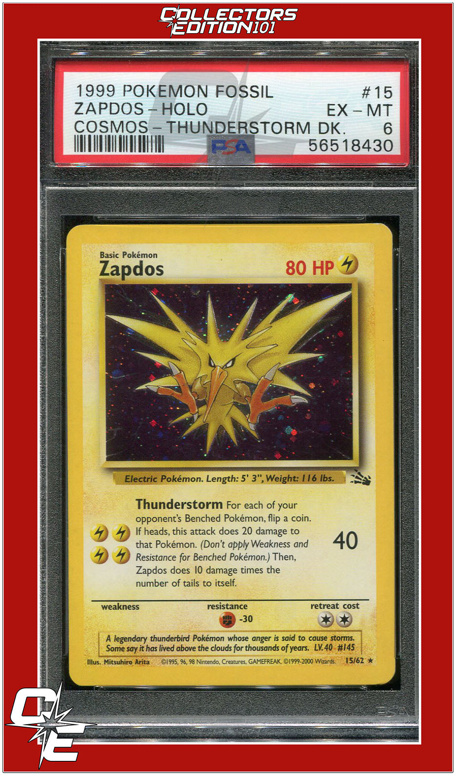 Fossil 15 Zapdos Holo Cosmos PSA 6