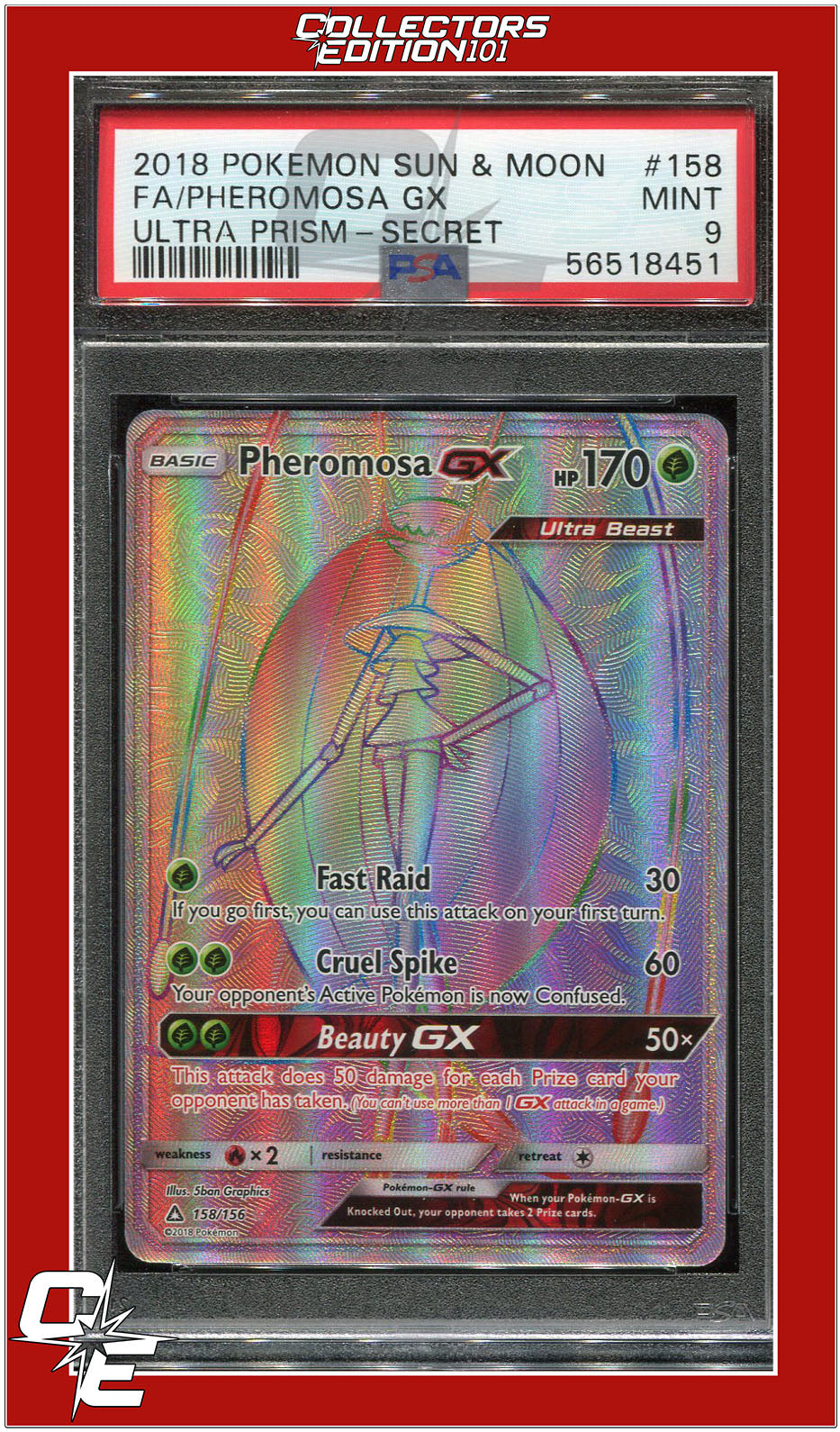 Ultra Prism 158 Full Art Pheromosa GX Secret PSA 9