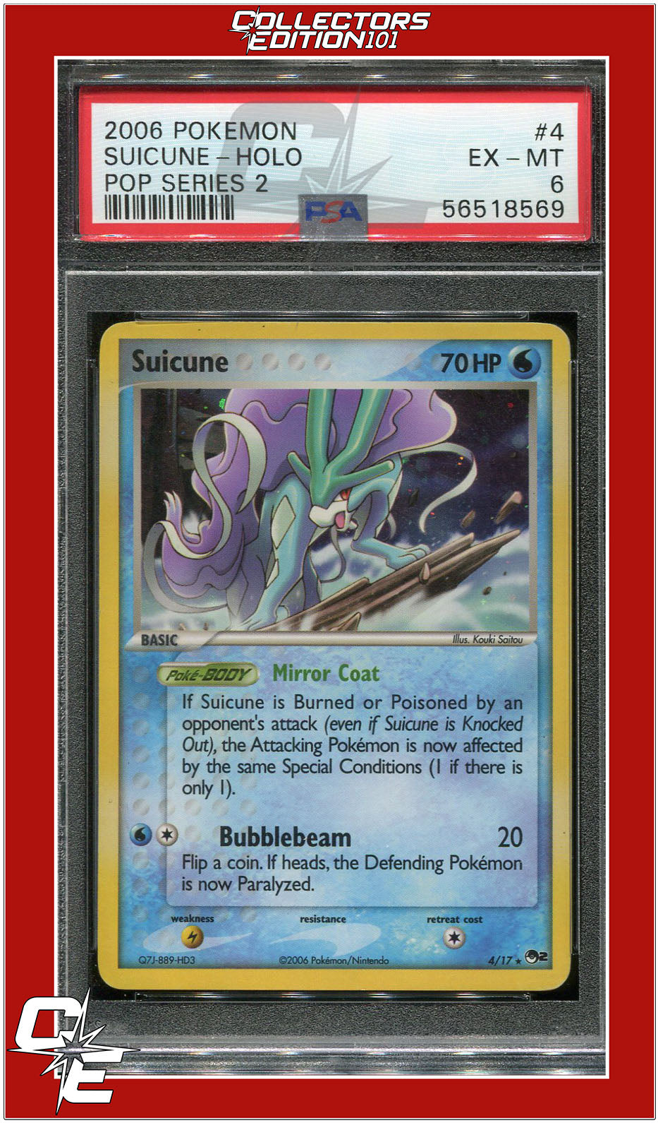 POP Series 2 Suicune 4 Holo PSA 6