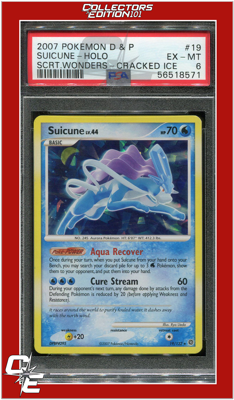 Secret Wonders 19 Suicune Holo Cracked Ice PSA 6