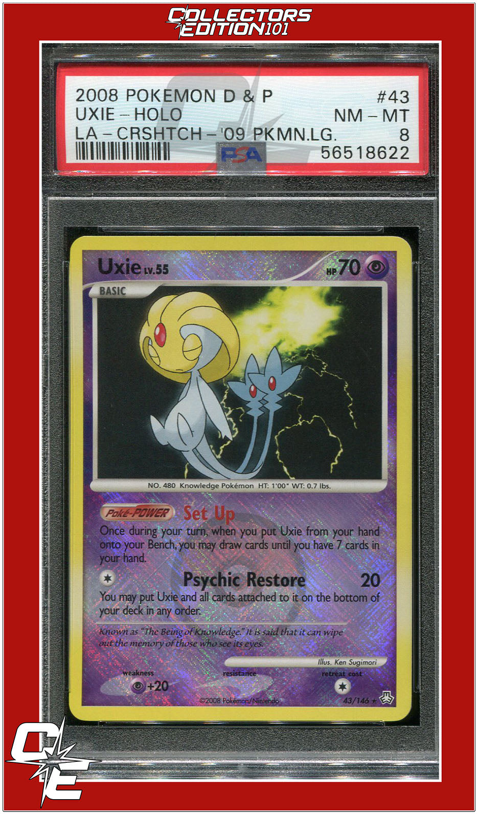 Legends Awakened 43 Uxie Holo Crosshatch 2009 Pokemon League PSA 8