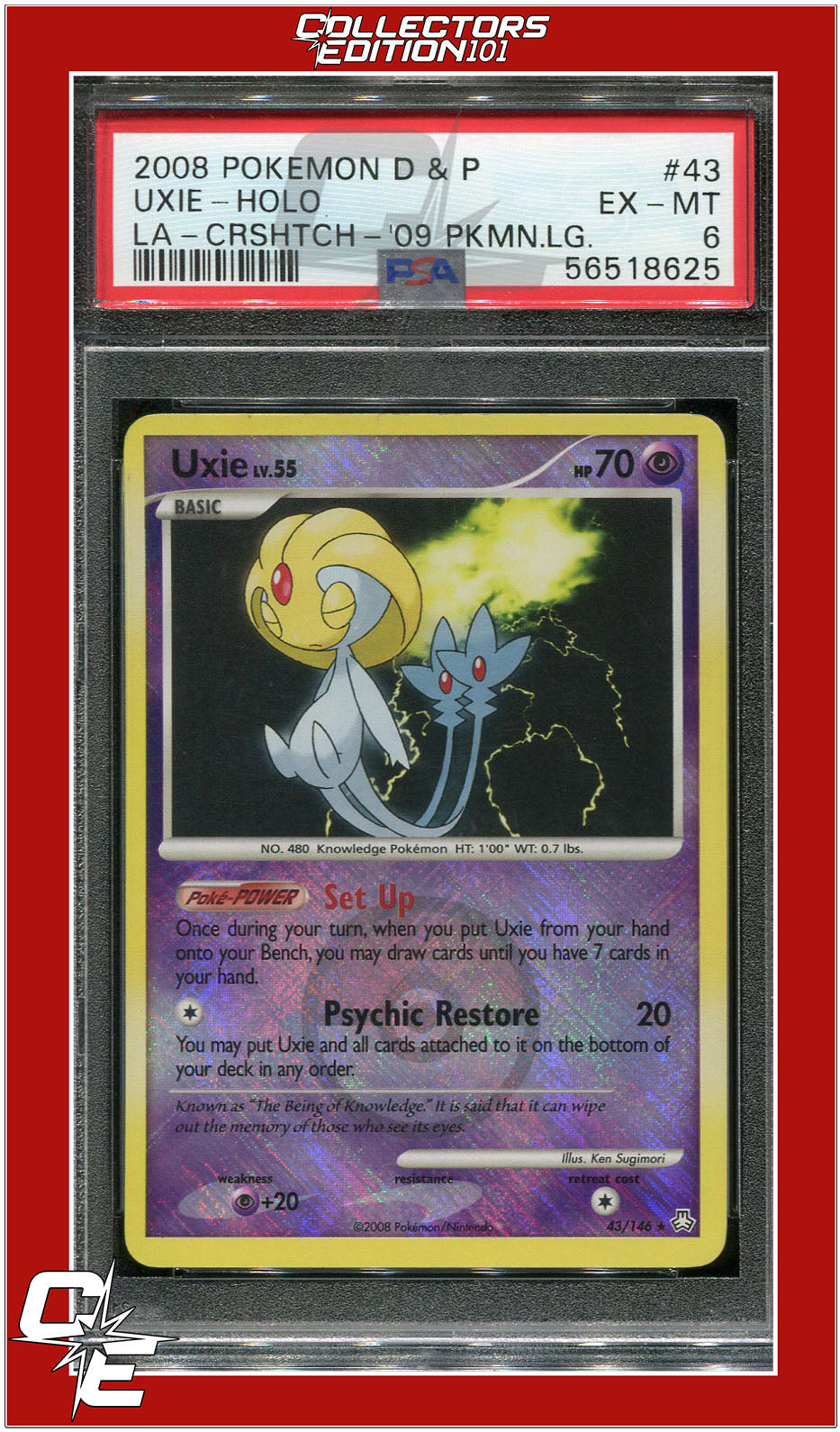 Legends Awakened 43 Uxie Holo Crosshatch 2009 Pokemon League PSA 6