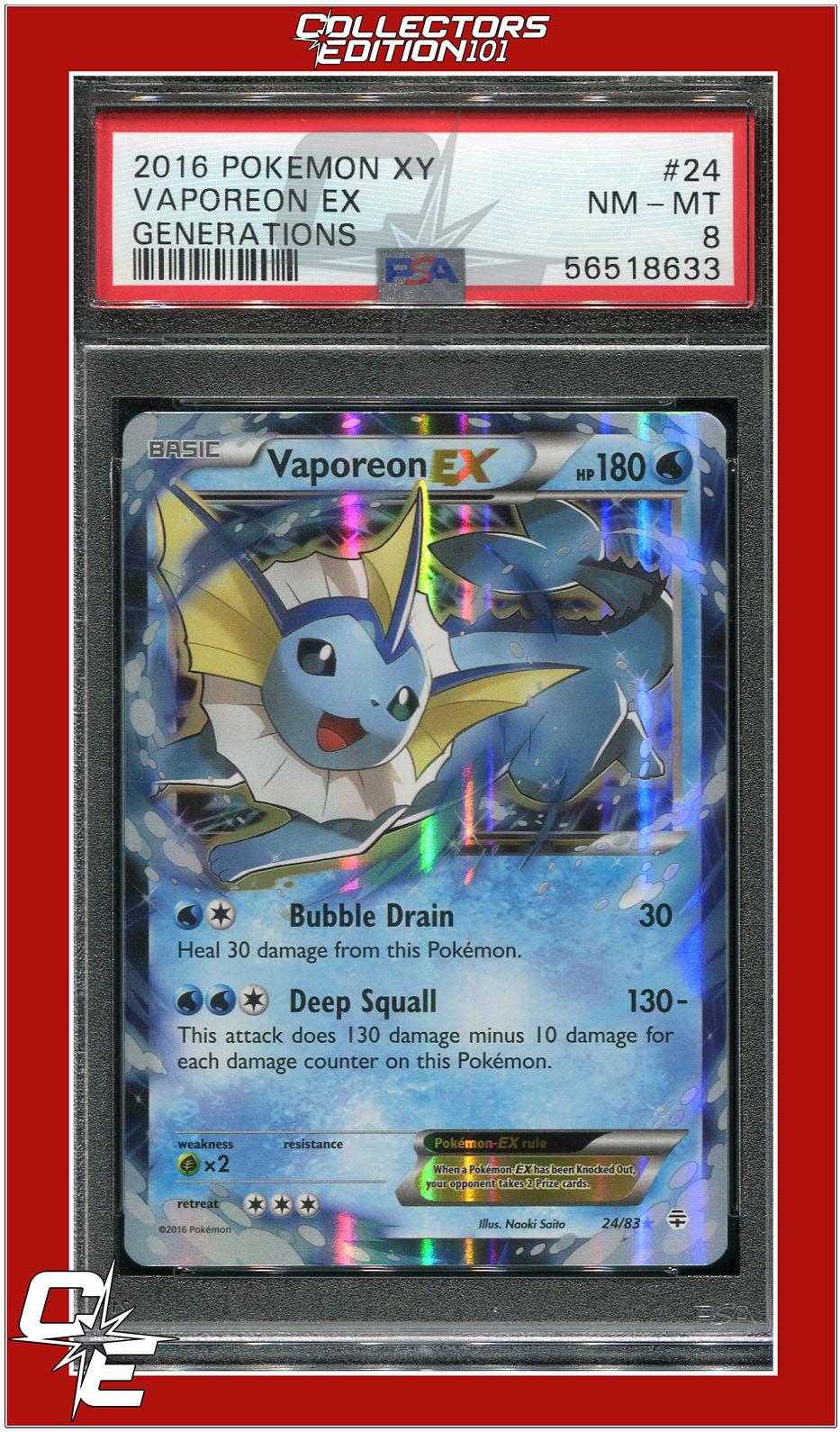 Generations 24 Vaporeon EX PSA 8