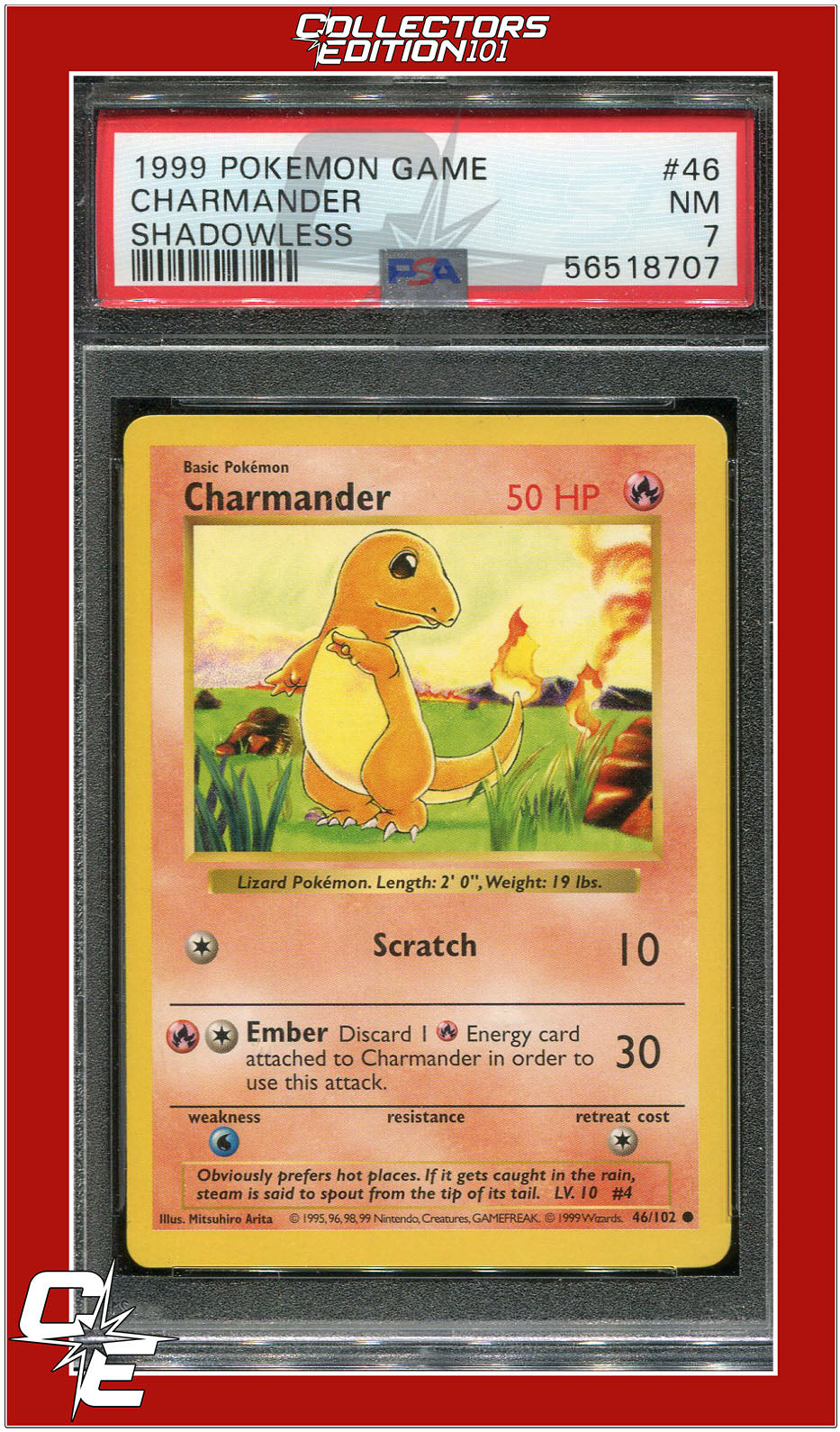 Base Set 46 Charmander Shadowless PSA 7