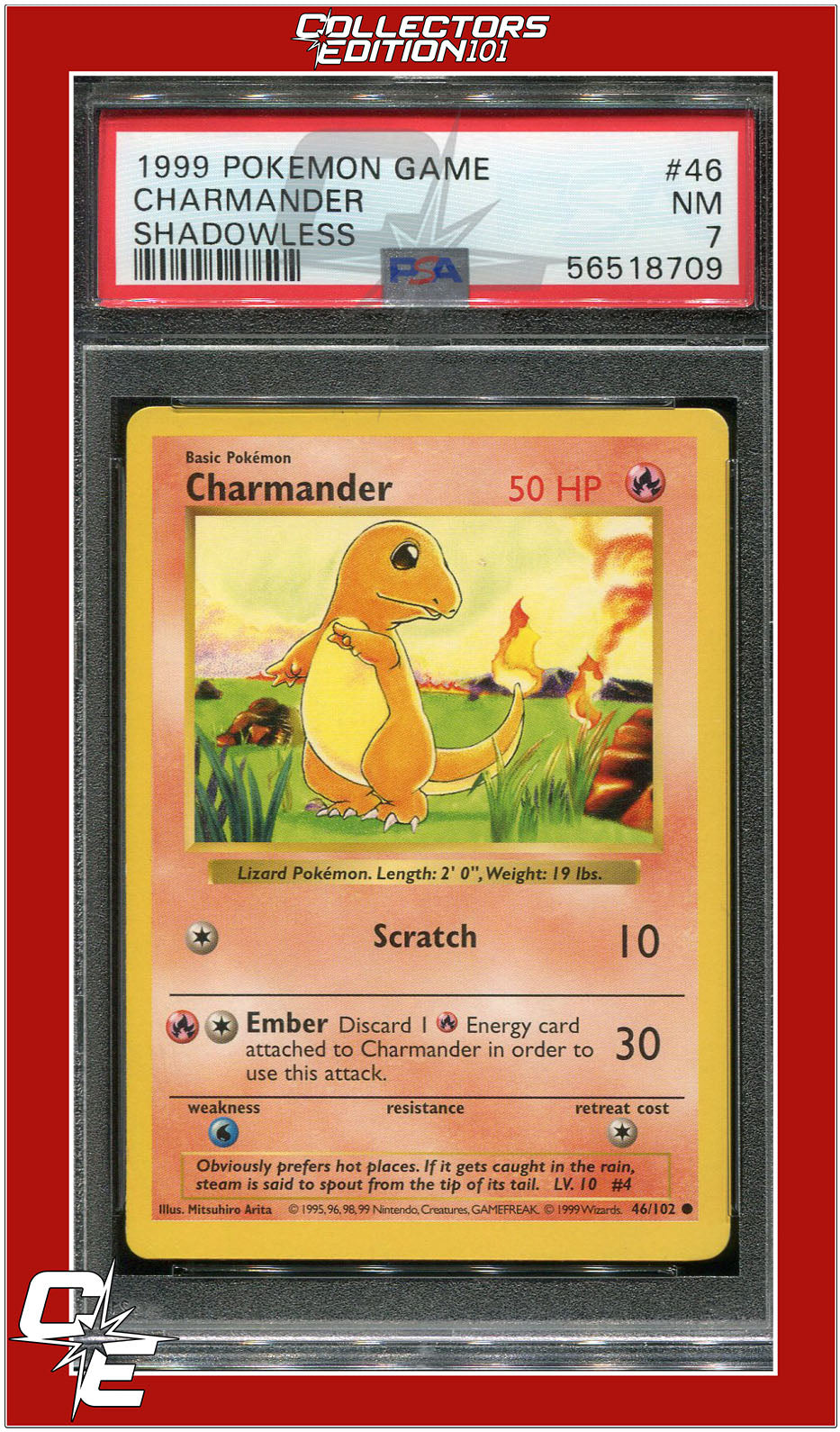 Base Set 46 Charmander Shadowless PSA 7