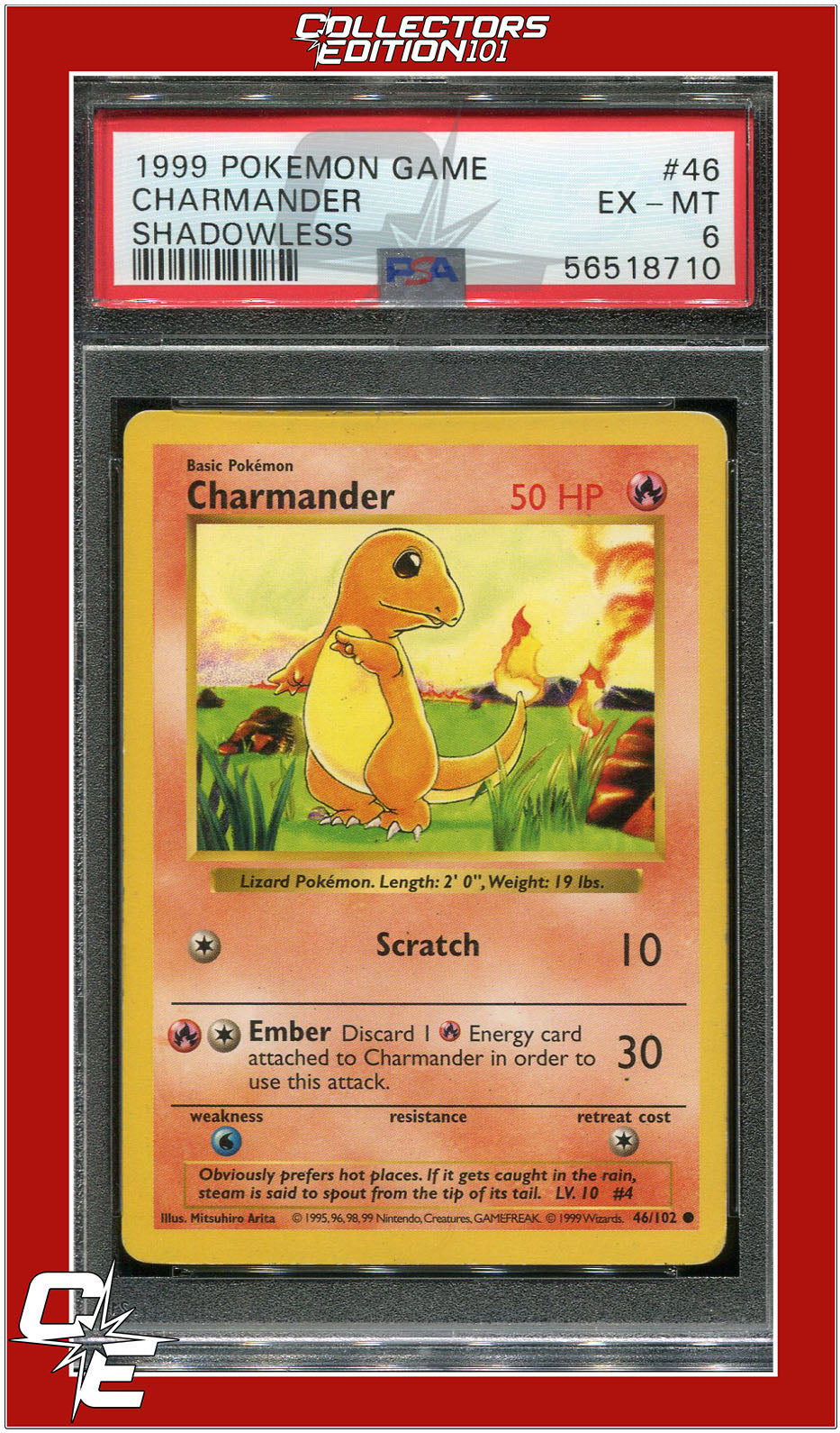 Base Set 46 Charmander Shadowless PSA 6