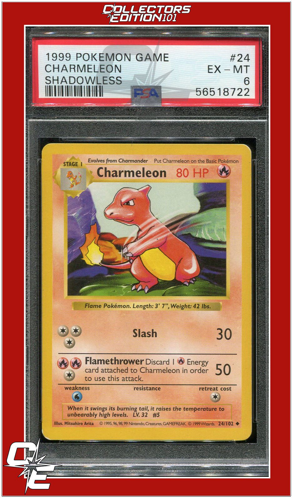 Base Set 24 Charmeleon Shadowless PSA 6