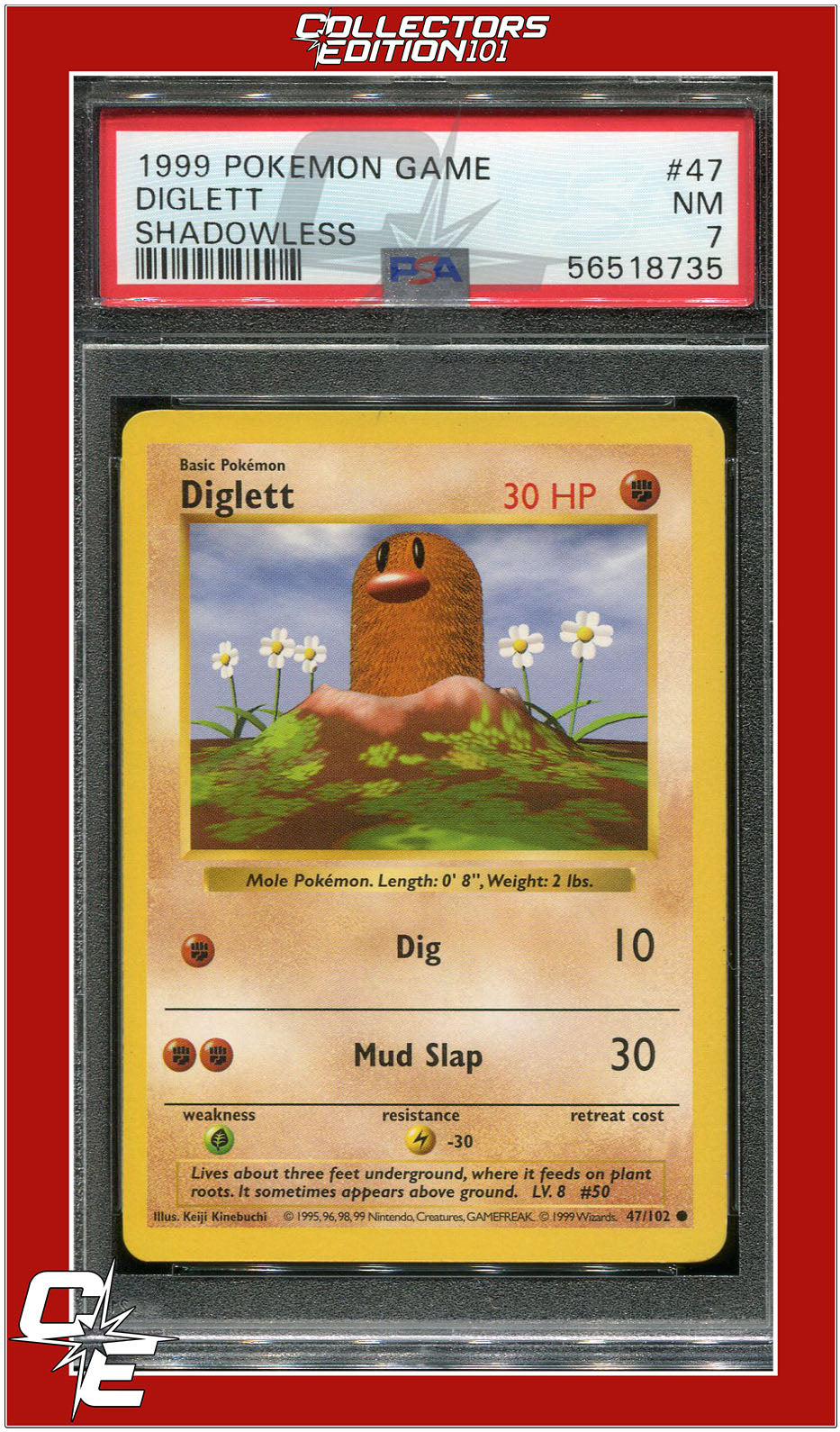 Base Set 47 Diglett Shadowless PSA 7