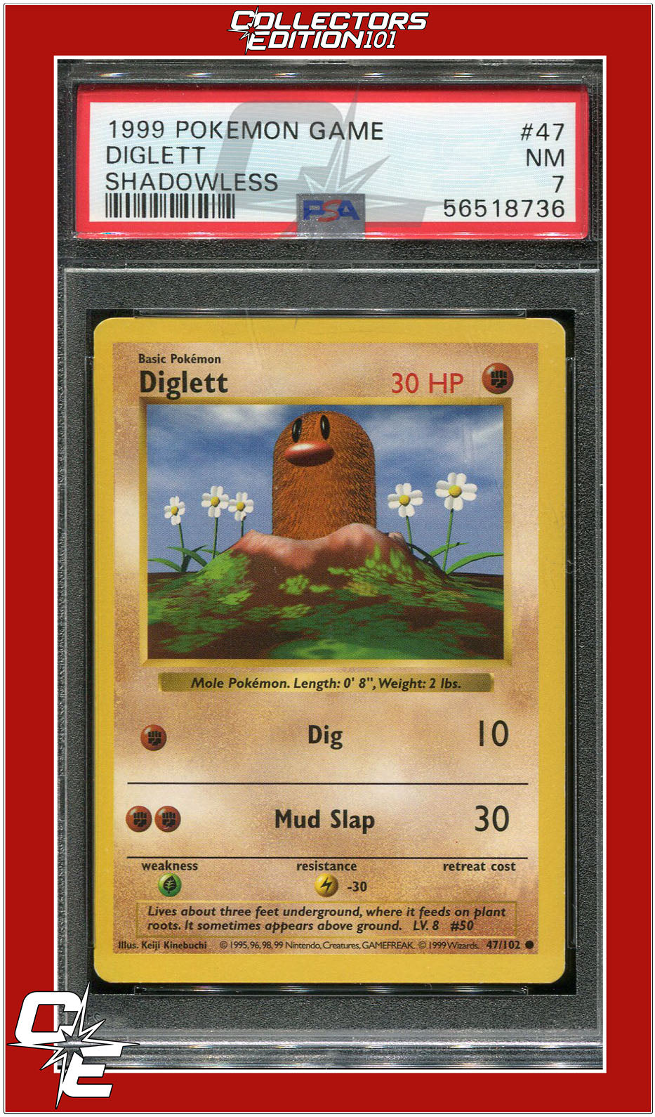 Base Set 47 Diglett Shadowless PSA 7