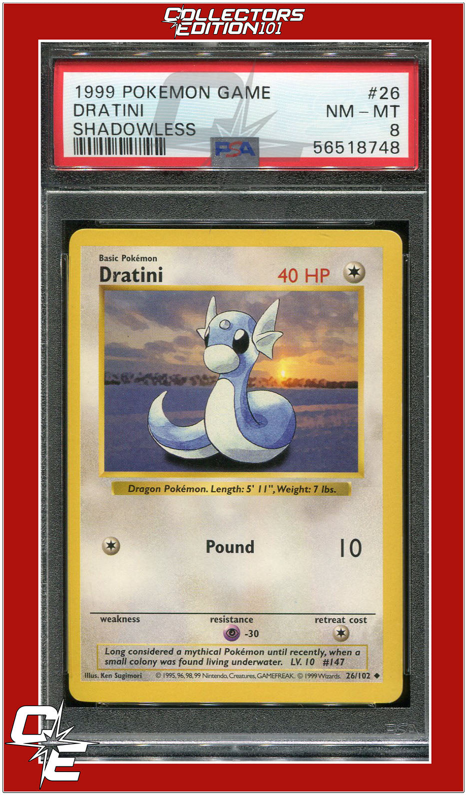 Base Set 26 Dratini Shadowless PSA 8