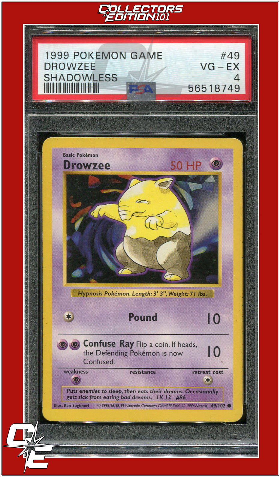 Base Set 49 Drowzee Shadowless PSA 4