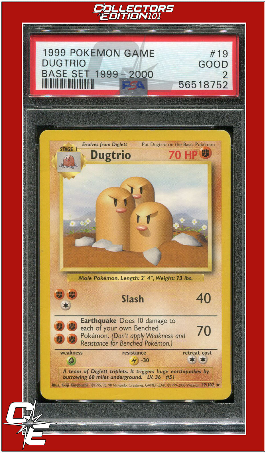 Base Set 19 Dugtrio Base Set 1999-2000 PSA 2