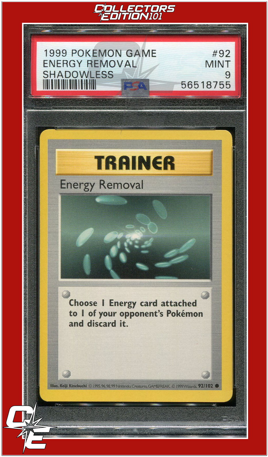 Base Set 92 Energy Removal Shadowless PSA 9