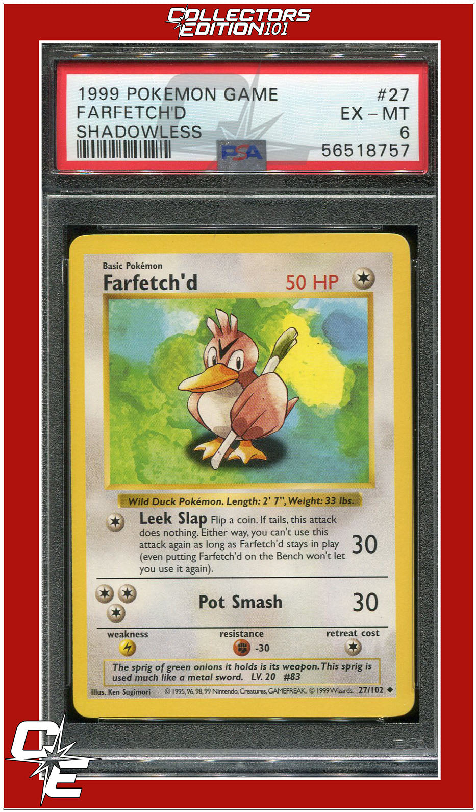 Base Set 27 Farfetch'd Shadowless PSA 6