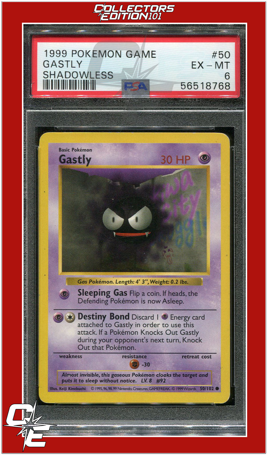 Base Set 50 Gastly Shadowless PSA 6