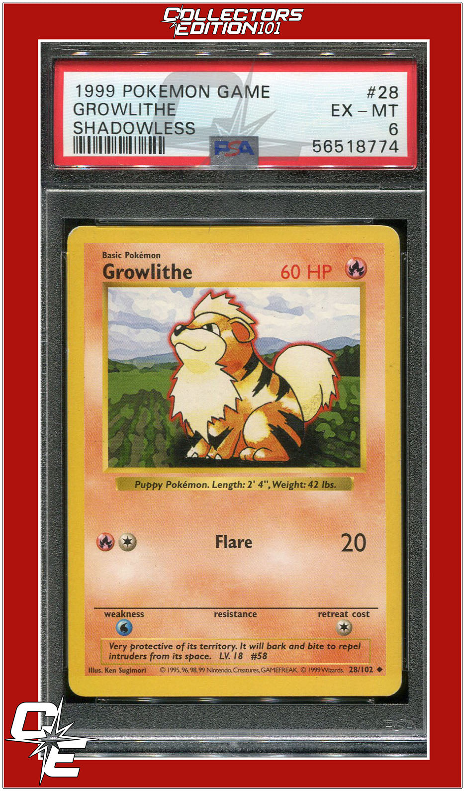 Base Set 28 Growlithe Shadowless PSA 6