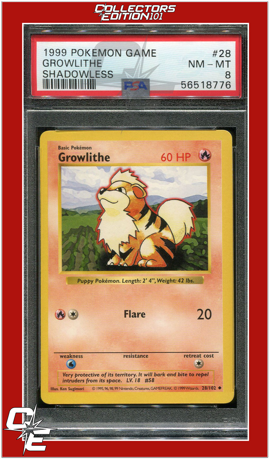 Base Set 28 Growlithe Shadowless PSA 8