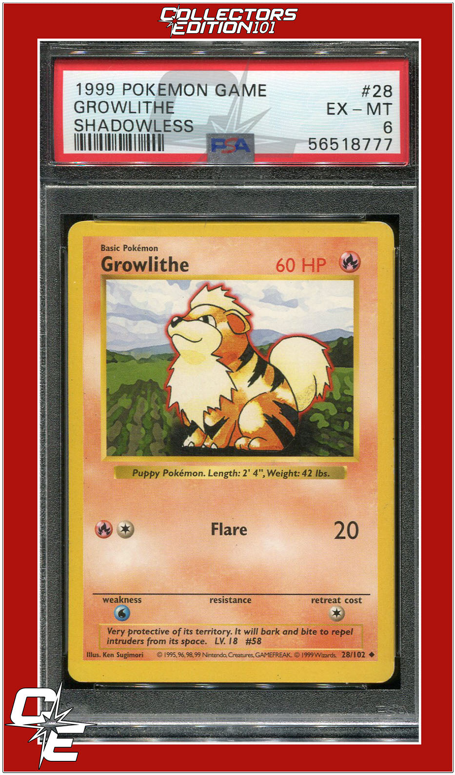 Base Set 28 Growlithe Shadowless PSA 6