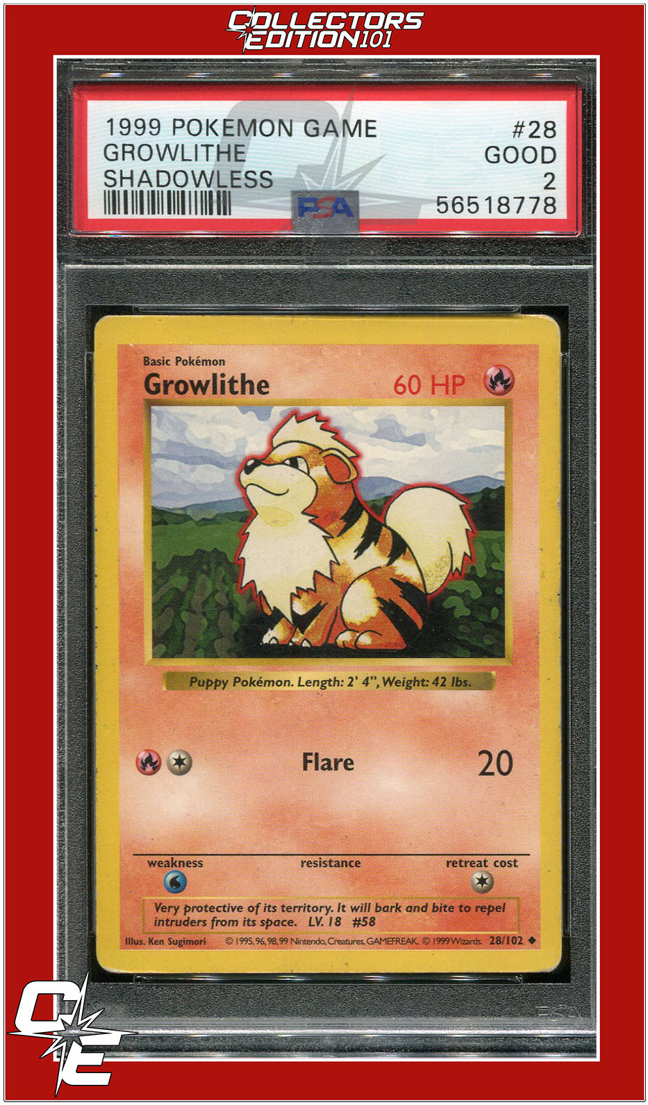 Base Set 28 Growlithe Shadowless PSA 2