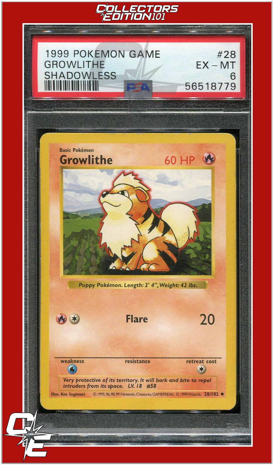 Base Set 28 Growlithe Shadowless PSA 6