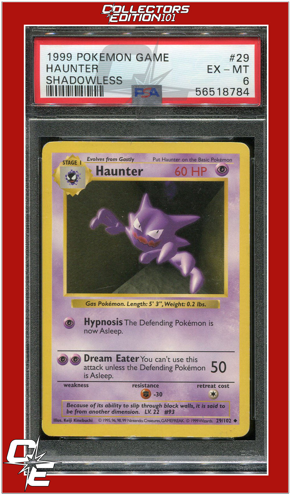 Base Set 29 Haunter Shadowless PSA 6