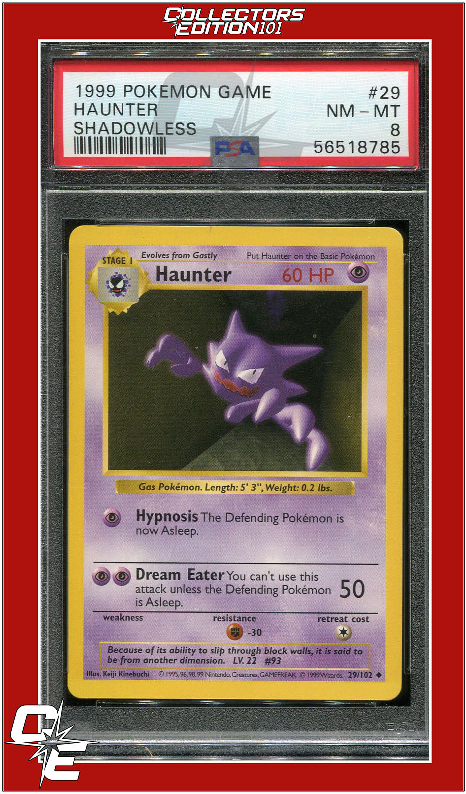 Base Set 29 Haunter Shadowless PSA 8