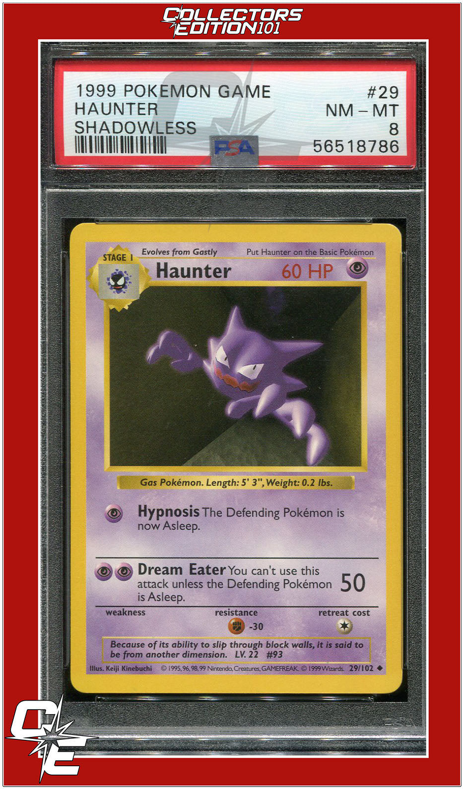 Base Set 29 Haunter Shadowless PSA 8