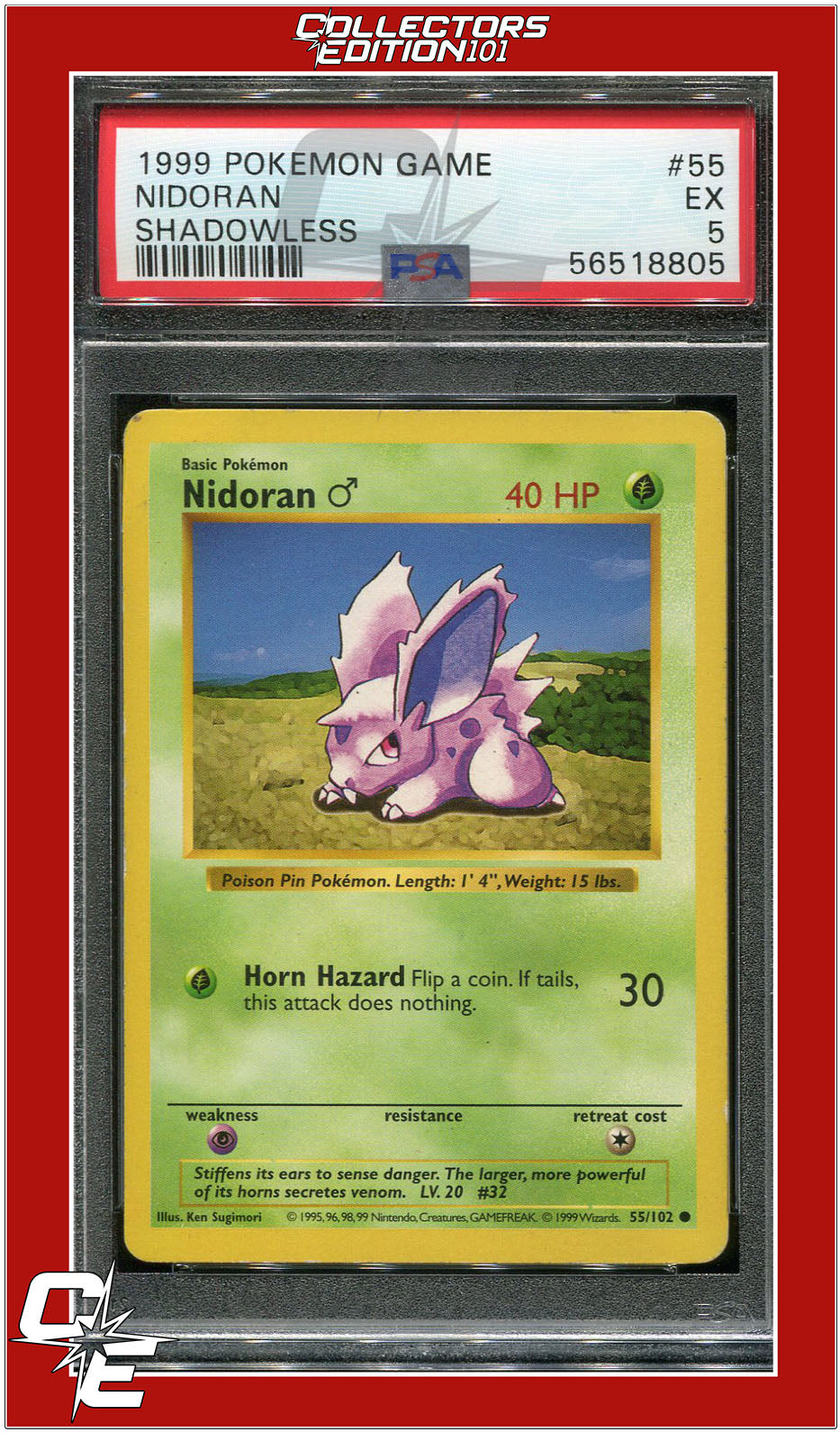 Base Set 55 Nidoran Shadowless PSA 5