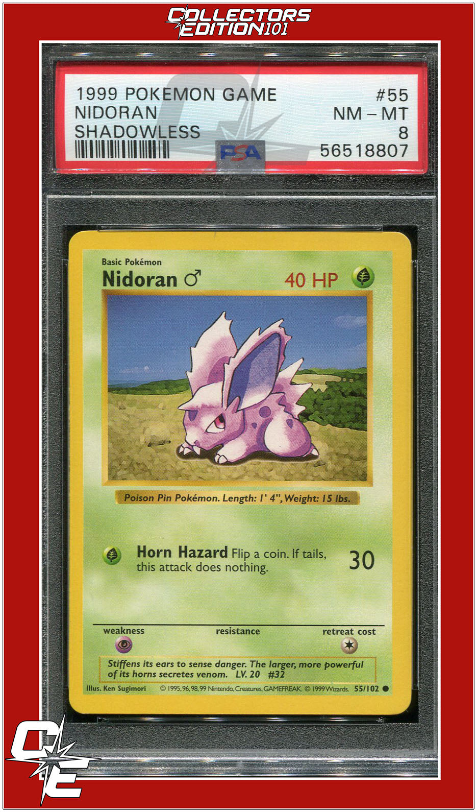 Base Set 55 Nidoran Shadowless PSA 8