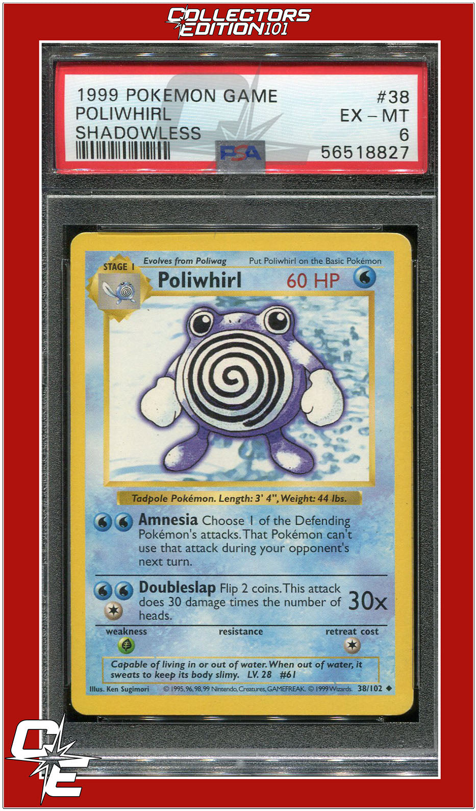 Base Set 38 Poliwhirl Shadowless PSA 6