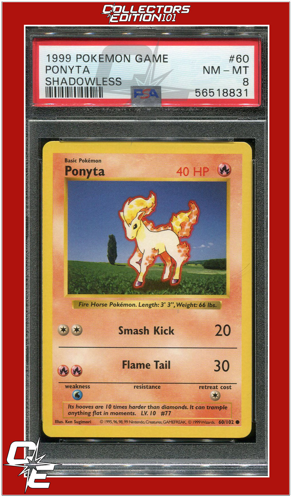 Base Set 60 Ponyta Shadowless PSA 8