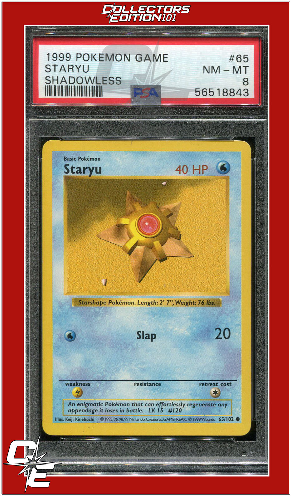 Base Set 65 Staryu Shadowless PSA 8