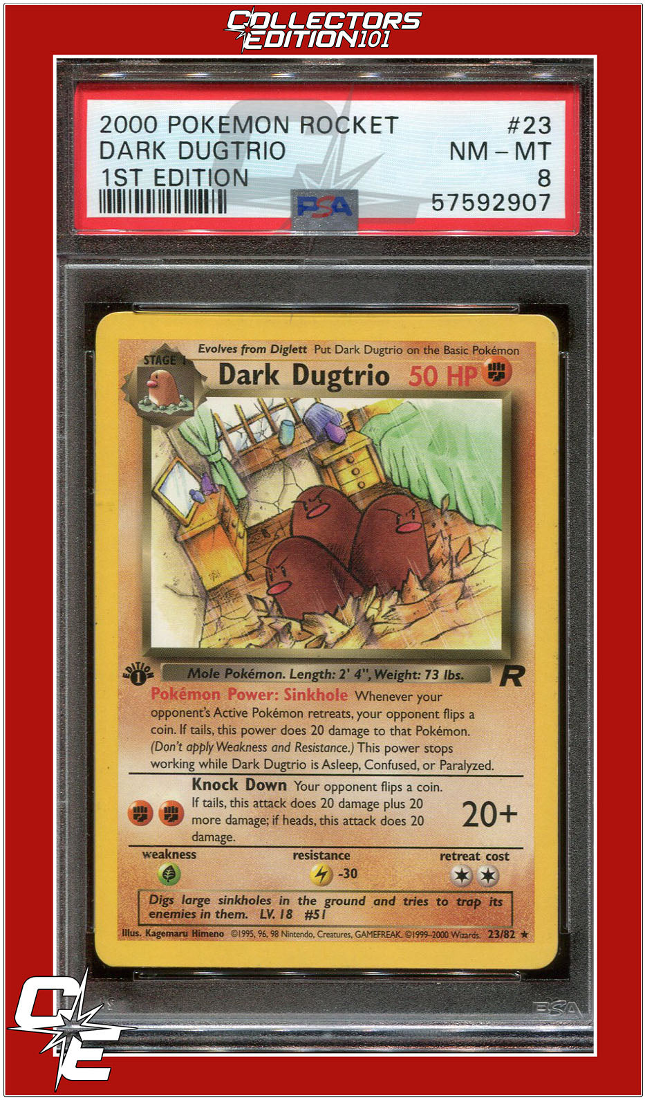 Team Rocket 23 Dark Dugtrio 1st Edition PSA 8