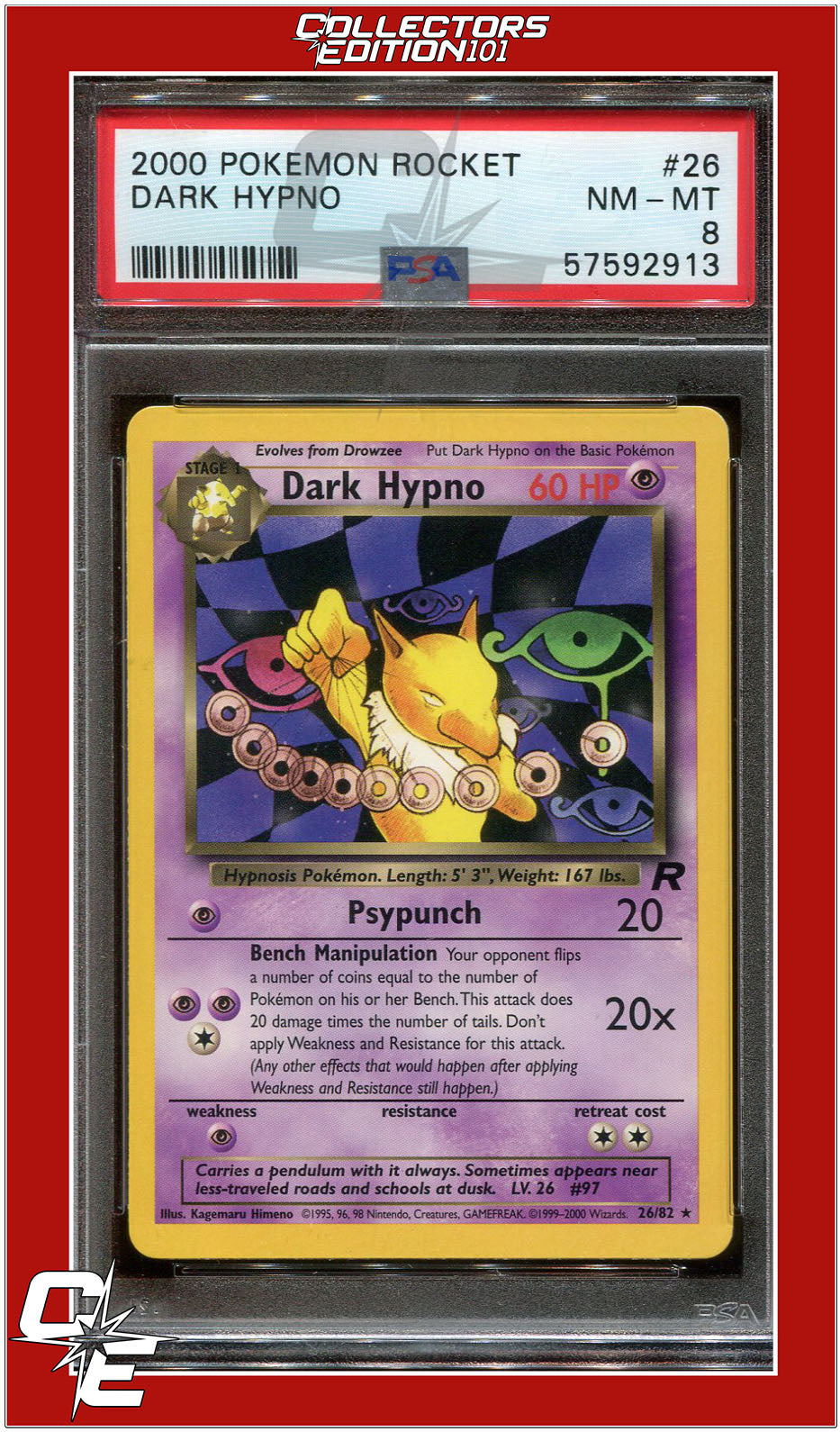 Team Rocket 26 Dark Hypno PSA 8