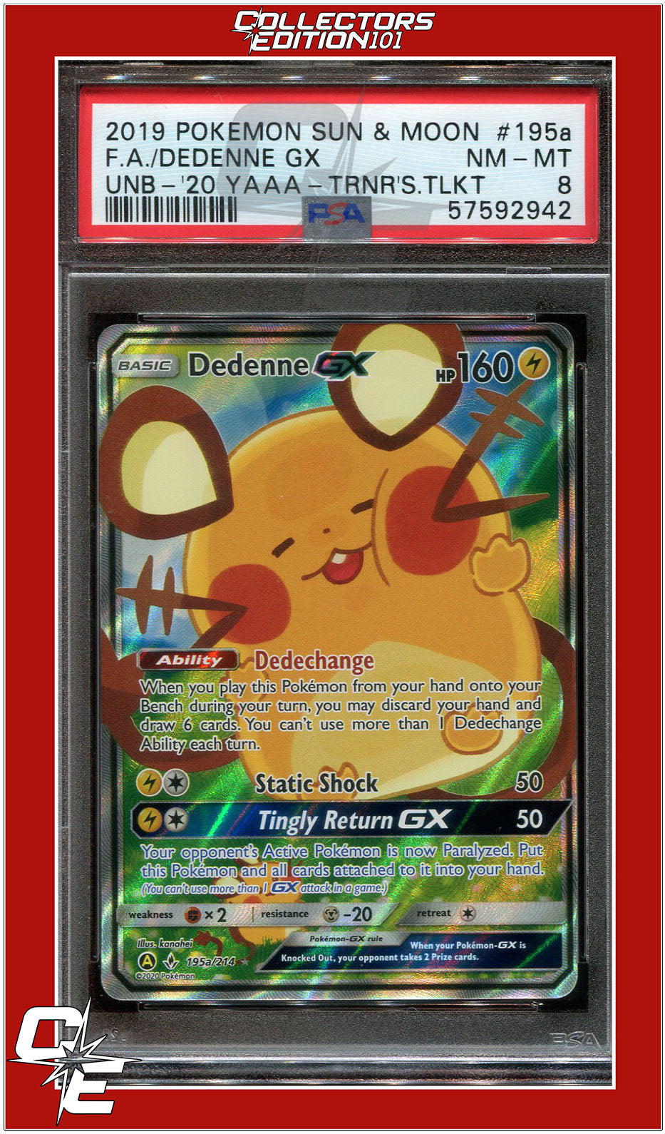 Unbroken Bonds 195a Full Art/Dedenne GX Alternate Art PSA 8