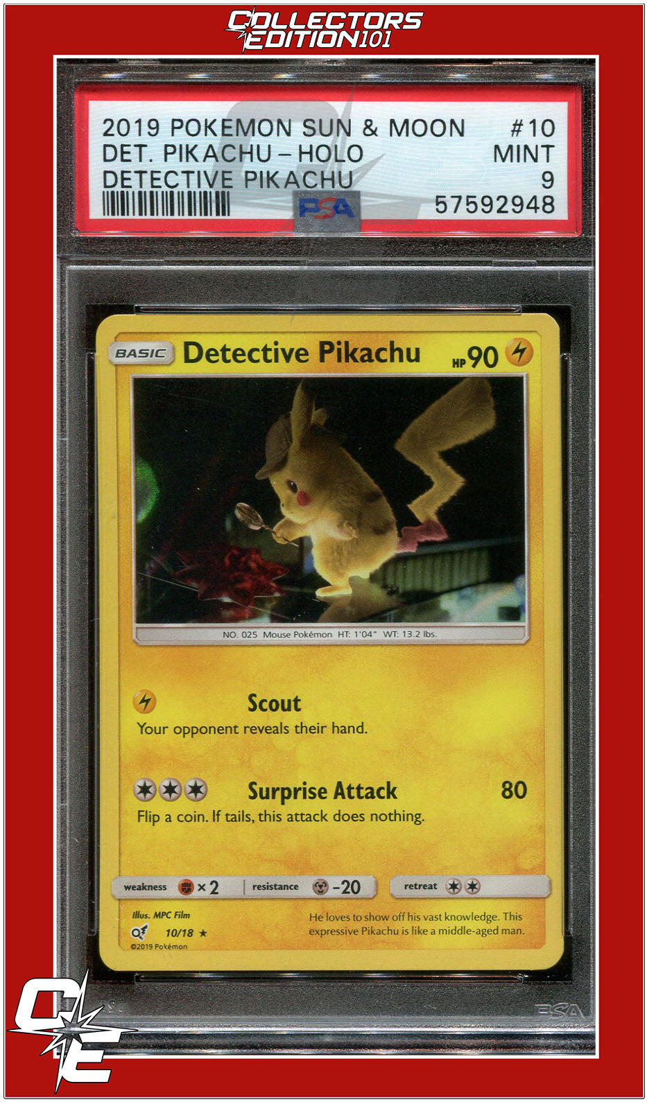 Detective Pikachu SM190 Detective Pikachu Holo PSA 9