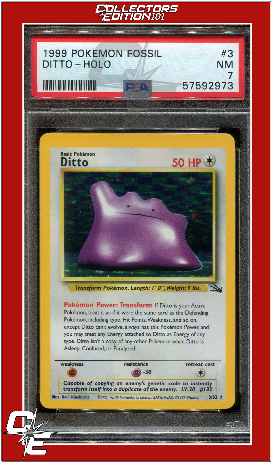 Fossil 3 Ditto Holo PSA 7