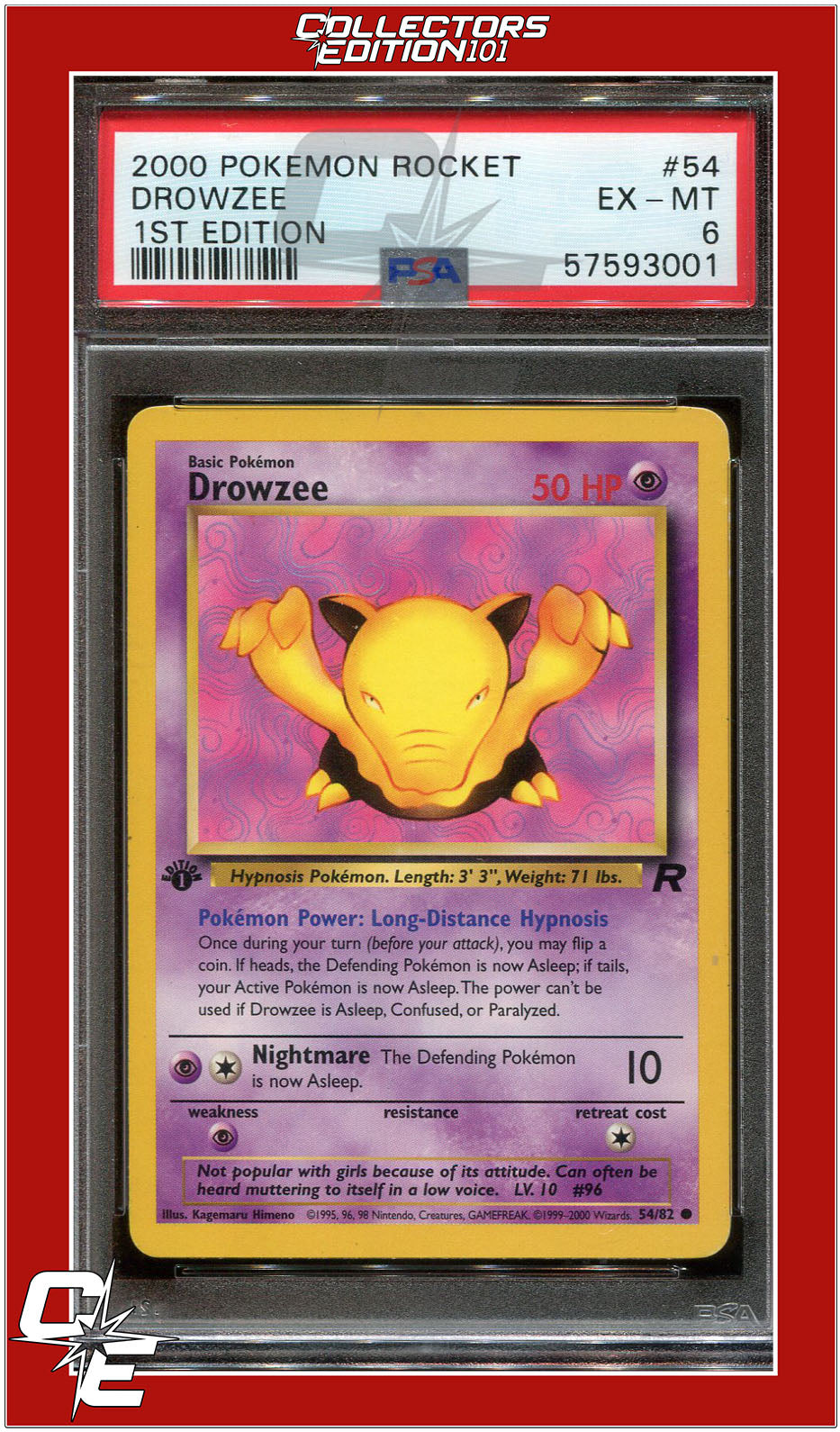 Team Rocket 54 Drowzee 1st Edition PSA 6