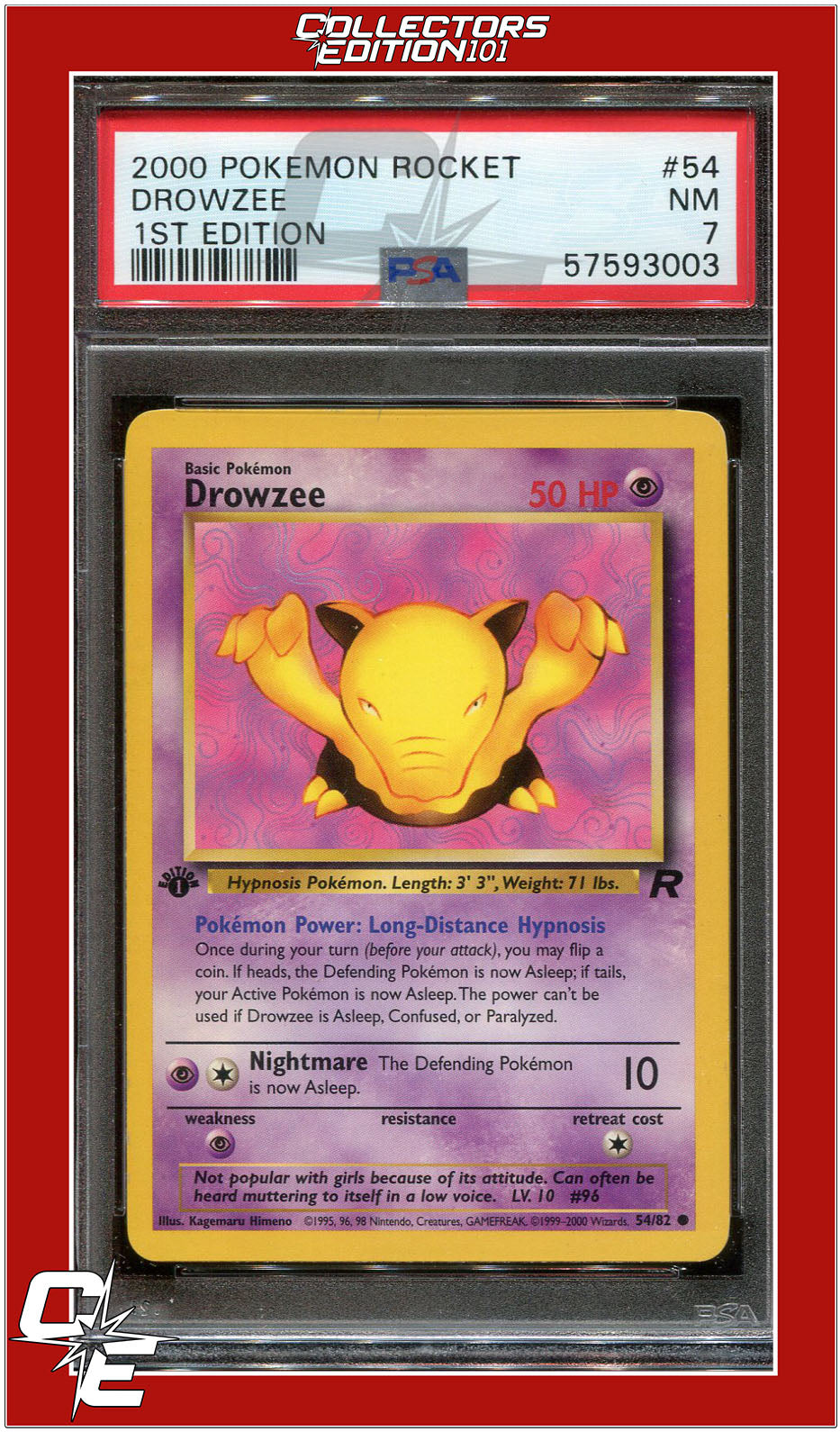 Team Rocket 54 Drowzee 1st Edition PSA 7