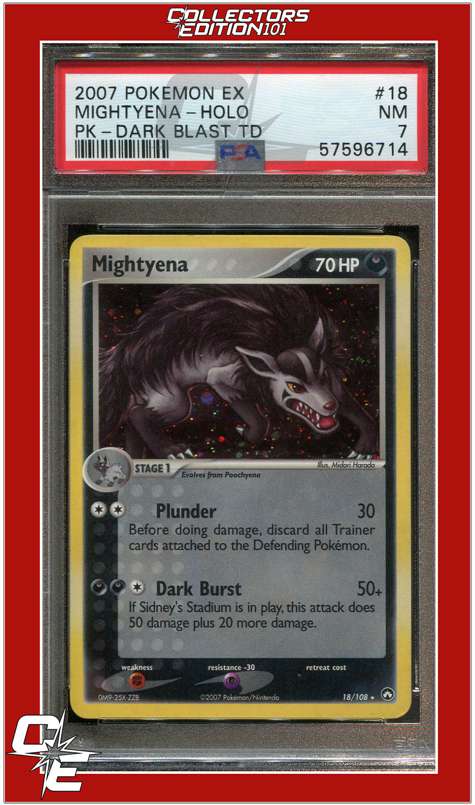 EX Power Keepers 18 Mightyena Holo Dark Blast Theme Deck PSA 7