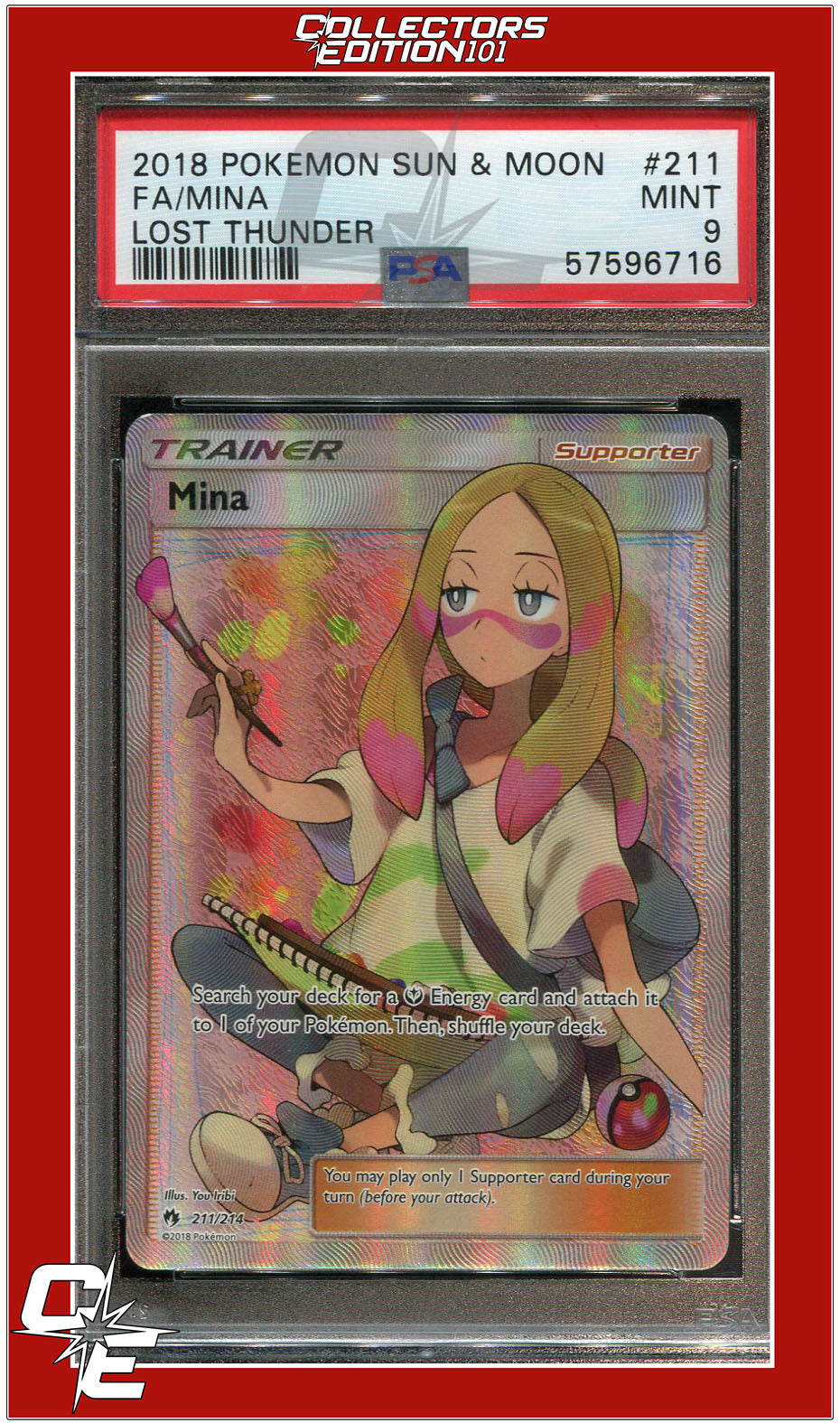 Lost Thunder 211 Full Art Mina PSA 9