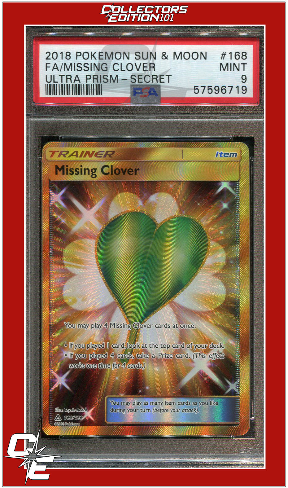 Ultra Prism 168 Full Art Missing Clover Secret PSA 9