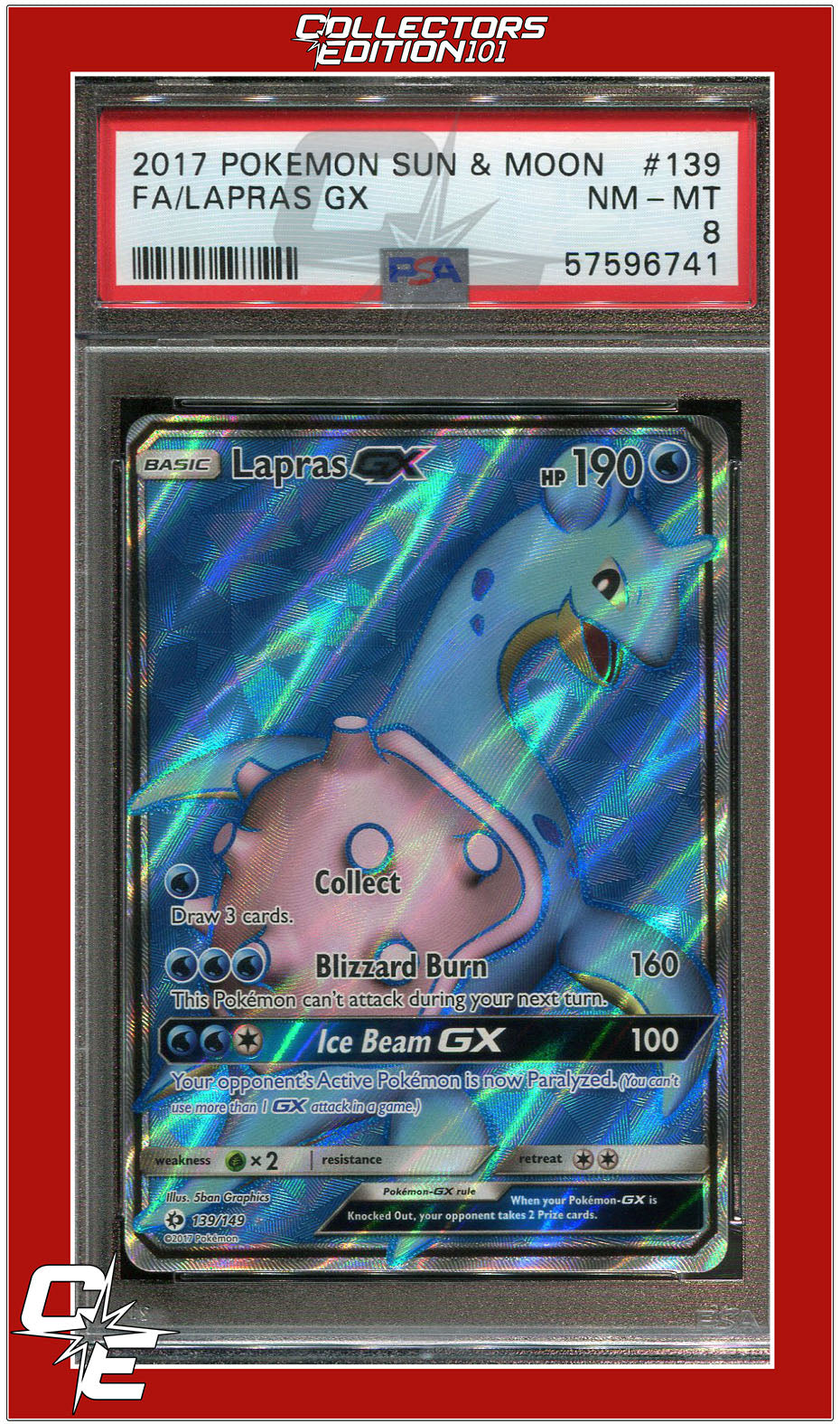 Sun & Moon 139 Full Art Lapras GX PSA 8