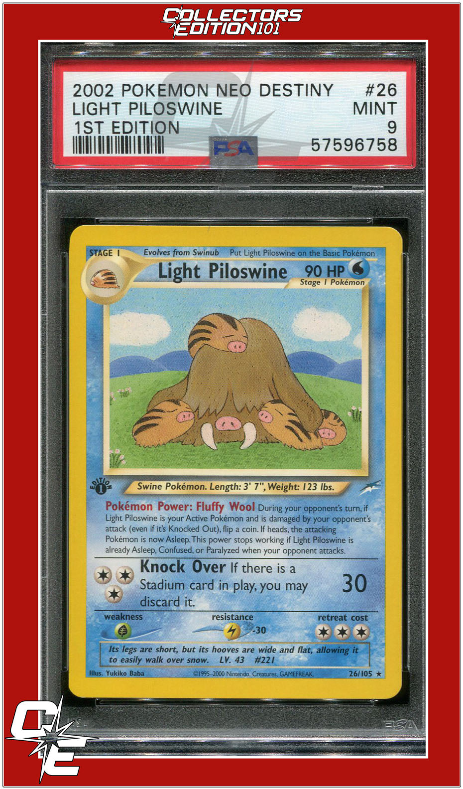 Neo Destiny 26 Light Piloswine 1st Edition PSA 9