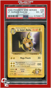 Gym Heroes 28 LT. Surge's Raichu PSA 6